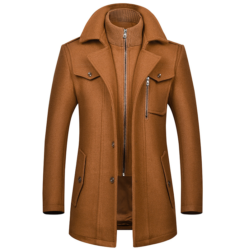 秋冬男士羊毛呢大衣时尚双领抗寒毛呢男装外套毛呢大衣男_388