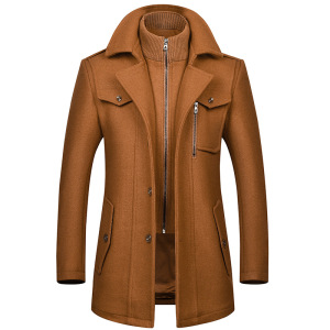 秋冬男士羊毛呢大衣时尚双领抗寒毛呢男装外套毛呢大衣男_388