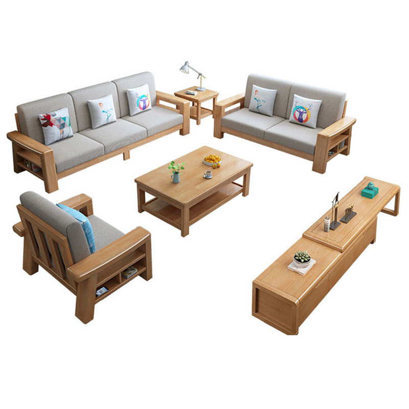 中豫鑫泽ZYXZ3112210简约实木沙发茶几组合 1+2+3+长茶几+方几+电视柜