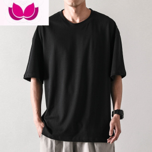 七斓夏季日系男士t恤短袖宽松纯色半袖圆领男生五分袖体恤男潮牌T