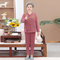 中年人冬装女奶奶保暖内衣套装加厚妈妈加绒开衫套装两件套睡衣_2_660
