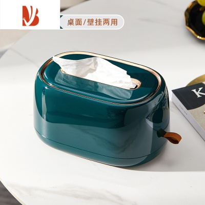 三维工匠纸巾盒抽纸盒家用客厅创意轻奢多收纳壁挂式弹簧餐巾纸盒 梵高绿[桌面/壁挂两用]