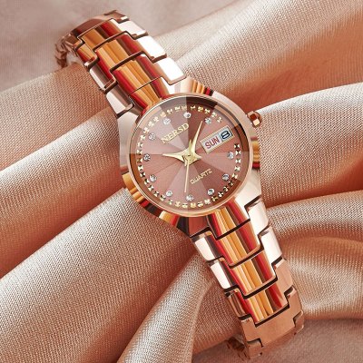 铭侣机械表男自动新款防水手表女气质简约夜光钨钢非韩版机械女表双日历