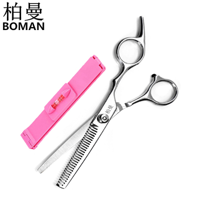 柏曼白色牙剪刀+刘海夹-美发剪刀理发剪刀剪发刀平剪刀打薄剪碎发剪刀家庭理发店发廊成人儿童用