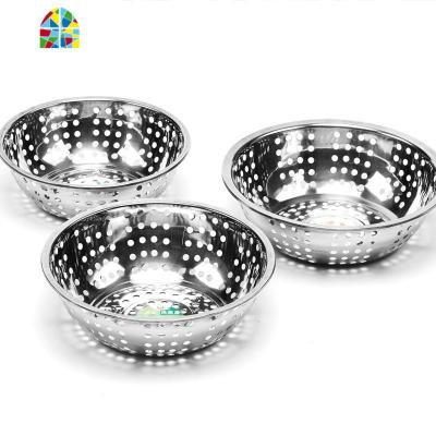 不锈钢洗淘米大孔洗菜盆圆形米筛小孔漏盆水果篮果盆沥水盆菜篮 FENGHOU 26cm大孔漏盆实际直径25.5cm洗洗菜篮