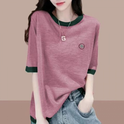 T恤女短袖夏季多巴胺宽松显瘦学生韩版宽松休闲拼接插色上衣