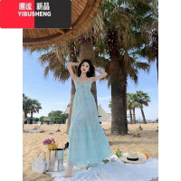 YIBUSHENG法式火挂脖吊带连衣裙仙女季仙气海边度假风三亚沙滩长裙子