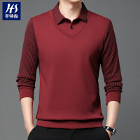 春秋季新款商务薄款男士休闲高端假两件上衣长袖POLO衫
