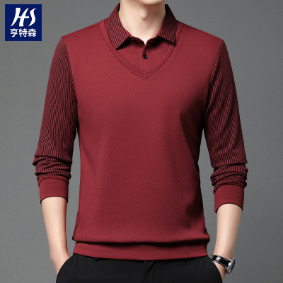 春秋季新款商务薄款男士休闲高端假两件上衣长袖POLO衫