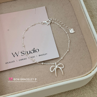 S925纯银飘带蝴蝶结隔珠手链女优雅手饰温柔甜美手绳韩系配饰送女朋友老婆情人节七夕生日礼物