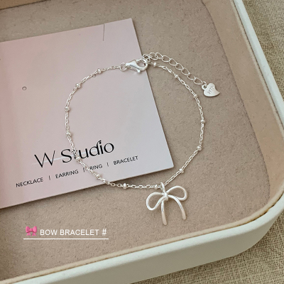 S925纯银飘带蝴蝶结隔珠手链女优雅手饰温柔甜美手绳韩系配饰送女朋友老婆情人节七夕生日礼物