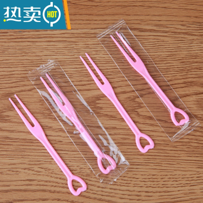 敬平叉子水果叉蛋糕叉儿童家用塑料独立包装水果签甜品叉点心叉 粉色独立装200支/包