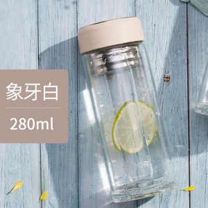 苏泊尔双层玻璃杯便携带茶滤泡茶杯子隔热防烫手商务办公上班家用男女泡茶杯高颜值家用简约隔热喝水杯子男新款 KC23GR10