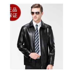 免费试穿 正品男装海宁真皮皮衣男士绵羊皮商务休闲大码翻领加绒机车服外套皮夹克潮官方旗舰店特卖特卖