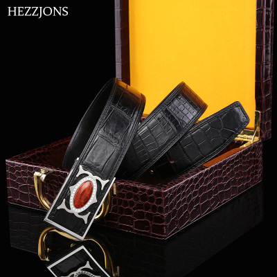 赫泽琼斯HEZZJONES私人订制鳄鱼皮皮带原创手工战国红宝石腰带男士商务奢侈品皮带送礼腰带黑色鳄鱼皮+战国红宝石