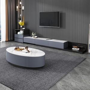 欧梵森 电视柜茶几组合岩板简约现代家用小户型轻奢客厅意式墙柜实木地柜客厅家具电视柜茶几套装落地柜
