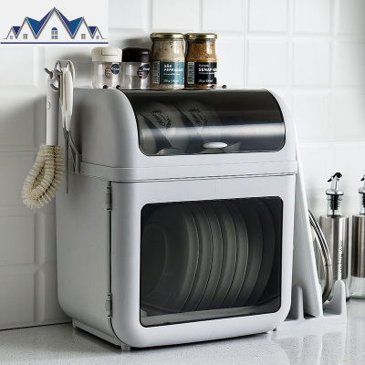 家用碗架碗筷箱收纳盒带盖塑料碗柜沥水厨房用品多功能侧装收纳箱 三维工匠收纳层架