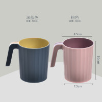 创意简约洗漱杯漱口杯双层撞色菱形刷牙杯水杯家用情侣牙刷杯套装 三维工匠 带手柄款[浅灰+深蓝]