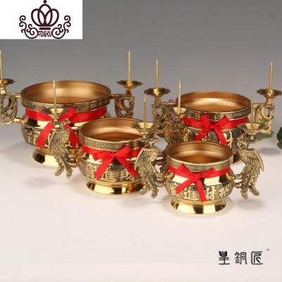 封后纯铜双凤带烛台香炉进宝香具佛教用品祭祀铜香炉双凤炉4.5英寸双凤款香薰灯炉/器具
