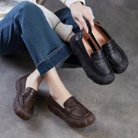 2026春季新款头层牛皮复古休闲百搭单鞋女平软底舒适一脚蹬乐福鞋