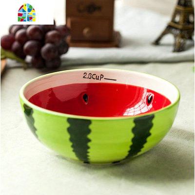 景德镇卡通创意可爱甜品水果西瓜沙拉米饭碗碗盘碟勺陶瓷餐具套装 FENGHOU 西瓜2.6cup《7寸大面碗》
