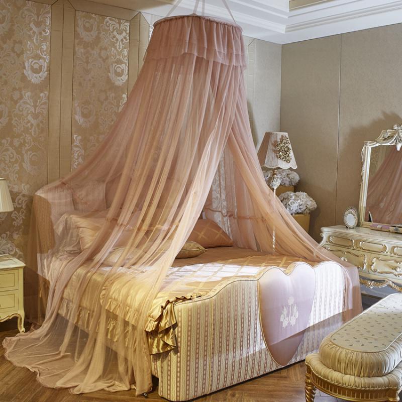 家柏饰(CORATED)灰色圆顶蚊帐吊挂网纱落地公主风床幔支架免安装圆床1.8m双人