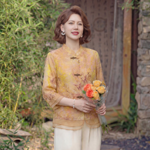 夏季妈妈装小衫时尚中老年女士休闲小衫40-60岁中年女装大码宽松