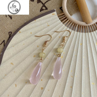 JiMi粉色复古新中式水滴耳环小众设计高级感国风耳钉耳饰气质长款耳坠