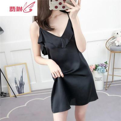 小性感睡衣女夏季冰丝薄款透明骚短情调衣人女士凉爽吊带睡裙费琳