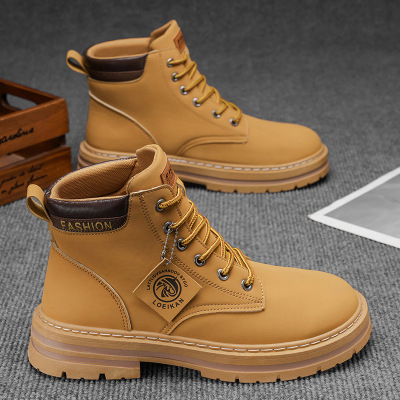 新款男士经典大靴防滑耐磨户外徒步靴高帮厚底系带工装靴子