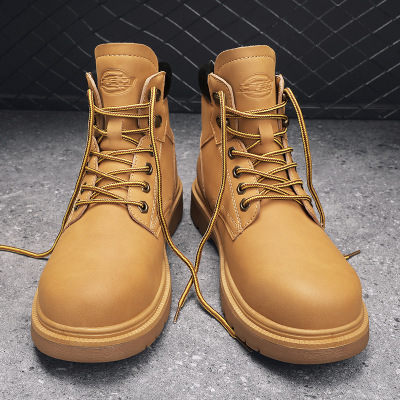 男士秋季上新款个性时尚马丁靴皮革透气舒适休闲系带懒人一脚蹬靴