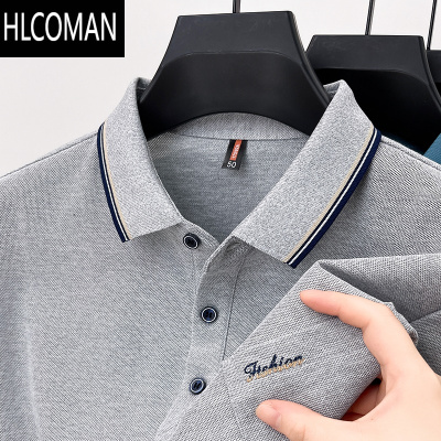 HLCOMAN有口袋po夏季短袖t恤男士翻领刺绣polo衫爸爸大码体恤上衣