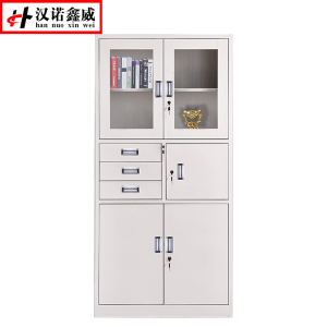 汉诺鑫威钢制办公文件柜铁皮柜矮柜资料密码带锁凭证档案员工储物更衣柜子偏三斗文件柜 白色