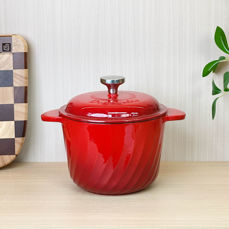 博朗菲(Borownfie) 珐琅铸铁锅18cm饭釜锅双耳煲汤焖烧锅2.2L 中国红(黑内釉)BLF-FF18R