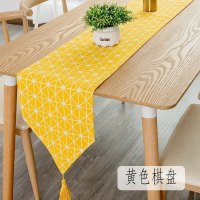 北欧桌旗 棉麻家用桌布电视柜长桌旗欧式茶几现代简约轻奢床旗 黄色棋盘 30*100cm(适合60cm左右小桌或柜子)