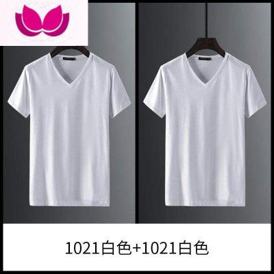 七斓莫代尔冰丝t恤男士短袖夏季纯色体恤衫2021新款白色V领半袖潮流