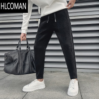 HLCOMAN灯芯绒裤子男痞帅哈伦男裤2024新款九分运动裤直筒休闲裤潮