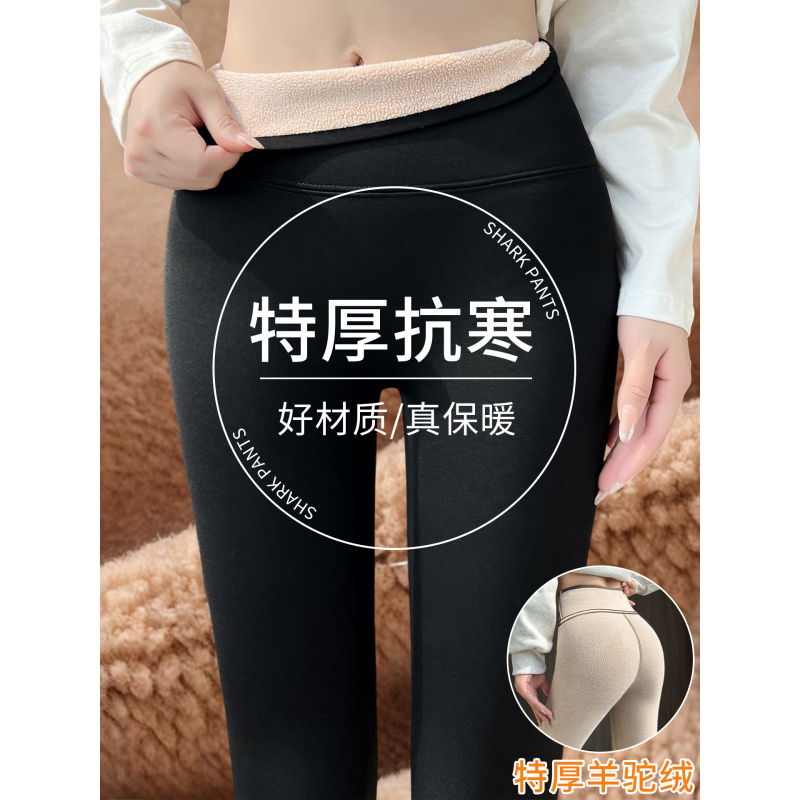 加绒鲨鱼裤女外穿秋冬季东北加厚保暖棉裤高腰显瘦瑜伽大码打底裤