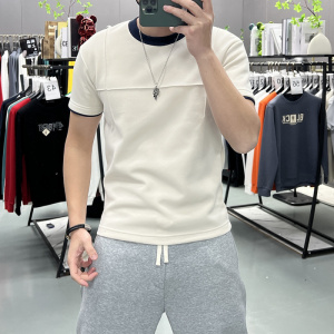 撞色圆领打底衫男士百搭短袖T恤春季新款时尚潮流个性青年宽松款