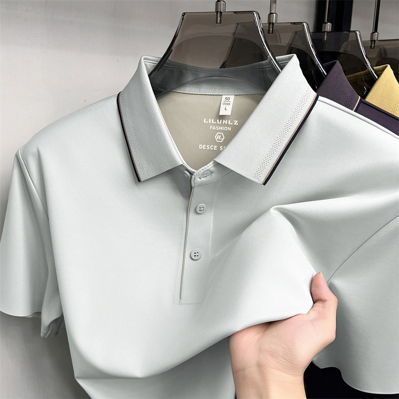 80支亚麻蚕丝无痕polo衫男款2026夏季新款翻领冰丝透气速干T恤男