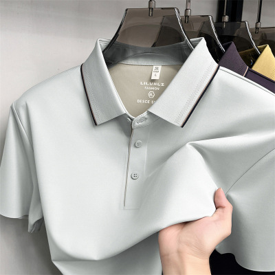 80支亚麻蚕丝无痕polo衫男款2026夏季新款翻领冰丝透气速干T恤男