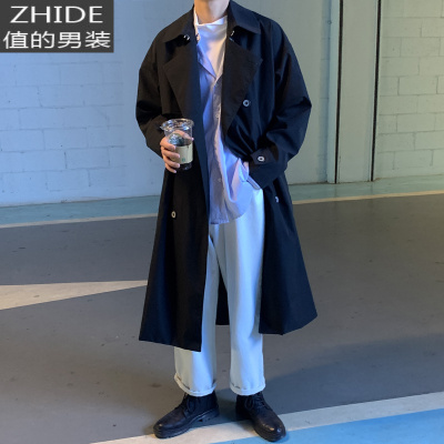 SUNTEK风衣男2020新款中长款春秋痞帅外套韩版潮流英伦帅气过膝黑色大衣风衣