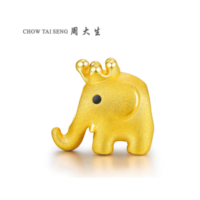 周大生3D硬足金定价黄金手链转运珠手链女小象串珠通用自戴饰品送皮绳