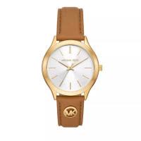 Michael Kors 女士纤细三眼真皮金表时尚商务防水石英名品腕表
