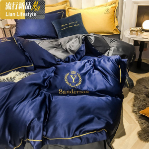 欧式风格冰丝丝滑绸缎四件套床上用品网红款床单被套天丝套件 三维工匠