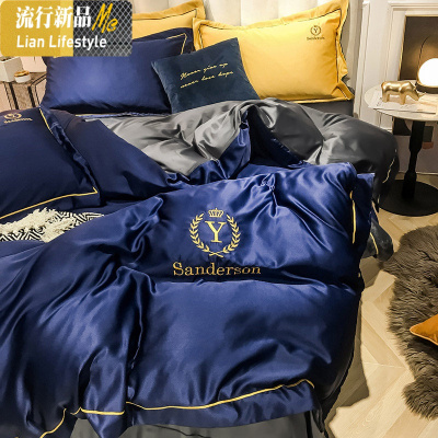 欧式风格冰丝丝滑绸缎四件套床上用品网红款床单被套天丝套件 三维工匠