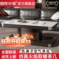 雪中情2025新款烤火桌取暖桌电暖桌电暖炉家用多功能升降茶几电烤桌长方形客厅电炉取暖器电暖器HY25白色岩板仿真火焰款