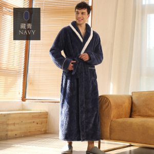 幸福派 冬季法兰绒浴袍酒店浴袍男女士浴衣棉双面加厚法兰绒睡袍冬天加厚长款情侣吸水速干睡袍