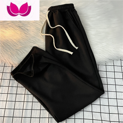 七斓华夫格休闲裤男宽松直筒夏季潮流显瘦百搭阔腿垂感长裤运动卫裤子