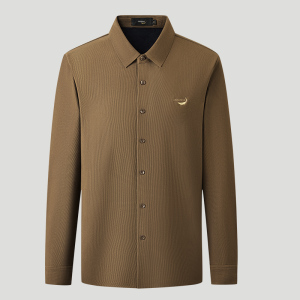 鳄鱼恤CROCODILE 男士长袖翻领衬衫秋冬保暖商务休闲纯色简约加绒衬衣